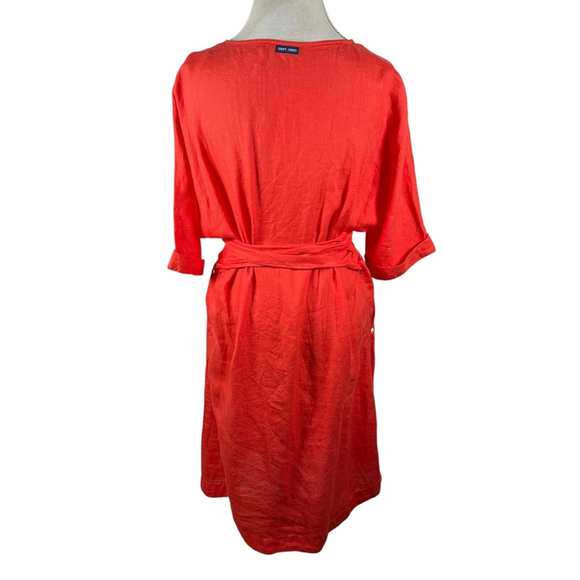 Saint James Wrap Dress Orange Linen Logo Lined S/S Beachy Preppy Size US 12 44F - Picture 7 of 14